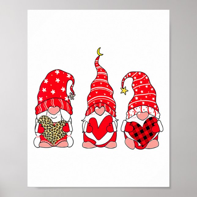 Three Gnomes Holding Heart Leopard Happy Valentine Poster (Vorne)