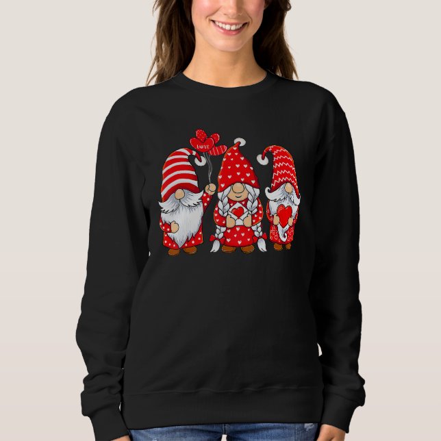 Three Gnomes Holding Hearts Cute Valentines Day Gi Sweatshirt (Vorderseite)