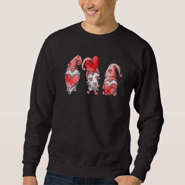 Three Gnomes Holding Hearts Valentines Day Sweatshirt (Vorderseite)