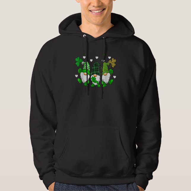 Three Gnomes Holding Shamrock Leopard Plaid St Pat Hoodie (Vorderseite)
