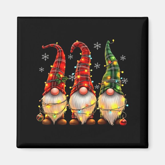 Three Gnomes Men Women Buffalo Plaid Red Christmas Magnet (Vorne)