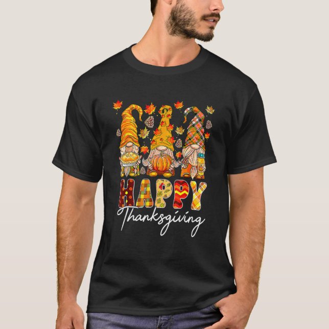 Three Gnomes Pumpkin Fall Season Autumn Happy Than T-Shirt (Vorderseite)