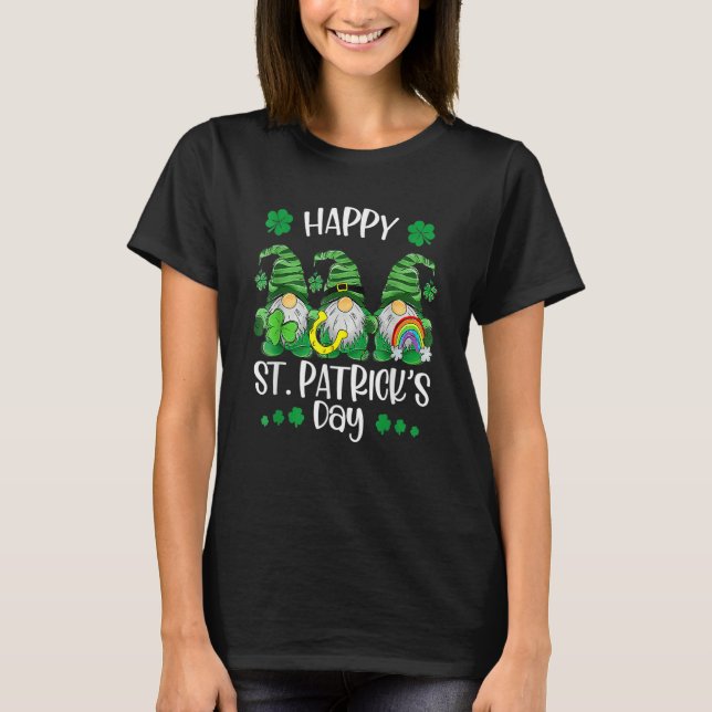 Three Gnomes Shamrock Happy St Patrick's Day Go Lu T-Shirt (Vorderseite)