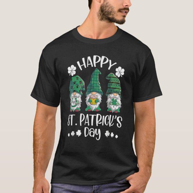 Three Gnomes Shamrock Happy St Patrick's Day Go Lu T-Shirt (Vorderseite)