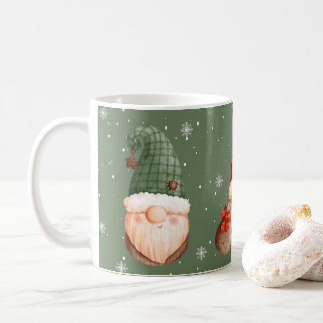 Three Gnomes Snowflake Red Green Weihnachtsgeschen Kaffeetasse (Mit Donut)
