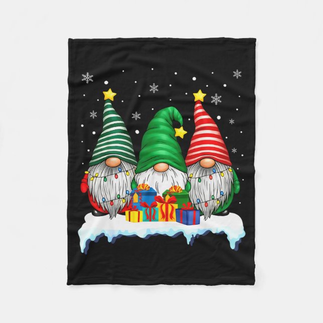 Three Gnomes Tree Lights Men Women Matching Xmas H Fleecedecke (Vorderseite)