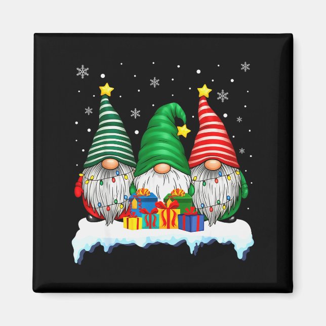 Three Gnomes Tree Lights Men Women Matching Xmas H Magnet (Vorne)