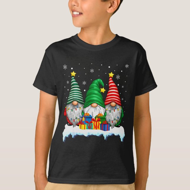 Three Gnomes Tree Lights Men Women Matching Xmas H T-Shirt (Vorderseite)