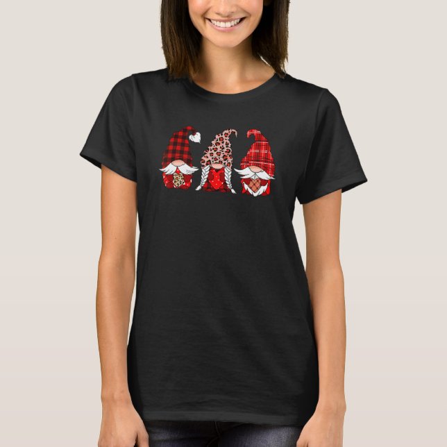 Three Gnomes Valentines Day Hearts Leopard Red Pla T-Shirt (Vorderseite)