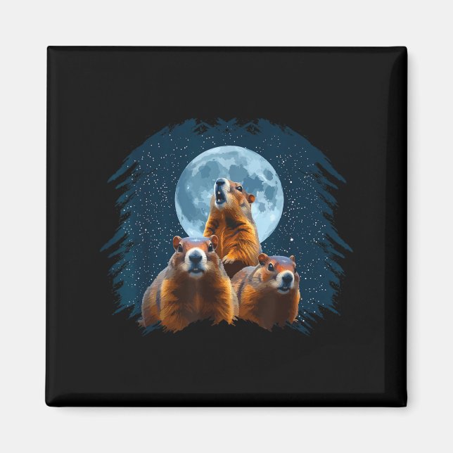 Three Groundhog Head And Moon Happy Groundhog Day  Magnet (Vorne)