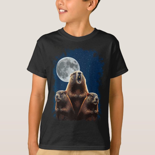 Three Groundhogs And A Moon Funny Groundhog Day  T-Shirt (Vorderseite)
