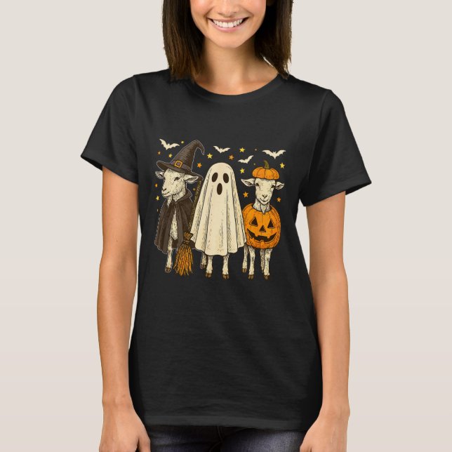 Three Halloween Goats Cosplay Witch Boo Carved Pum T-Shirt (Vorderseite)