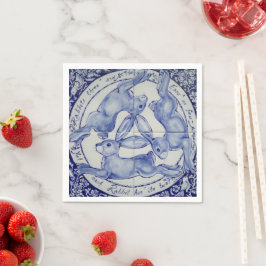 Three Hares Rabbit Blue & White Medallion Bird Serviette