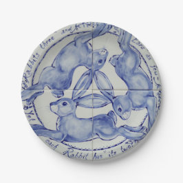 Three Hares Rabbit Blue & White Medallion geplünde Pappteller