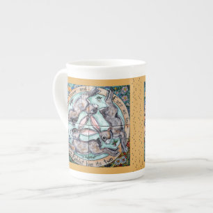 Three Hares Rabbit Four Seasons Gold Whimsical Prozellantasse