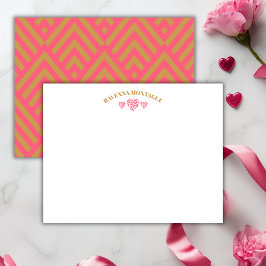 Three Hearts Gold Watermelon Pink Fans Note Card Mitteilungskarte