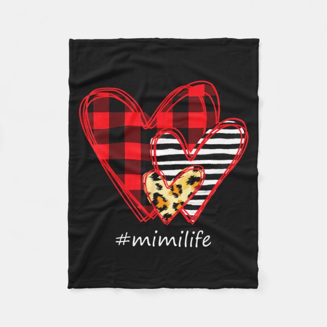 Three Hearts Leopard Buffalo Plaid Mimi Life Valen Fleecedecke (Vorderseite)