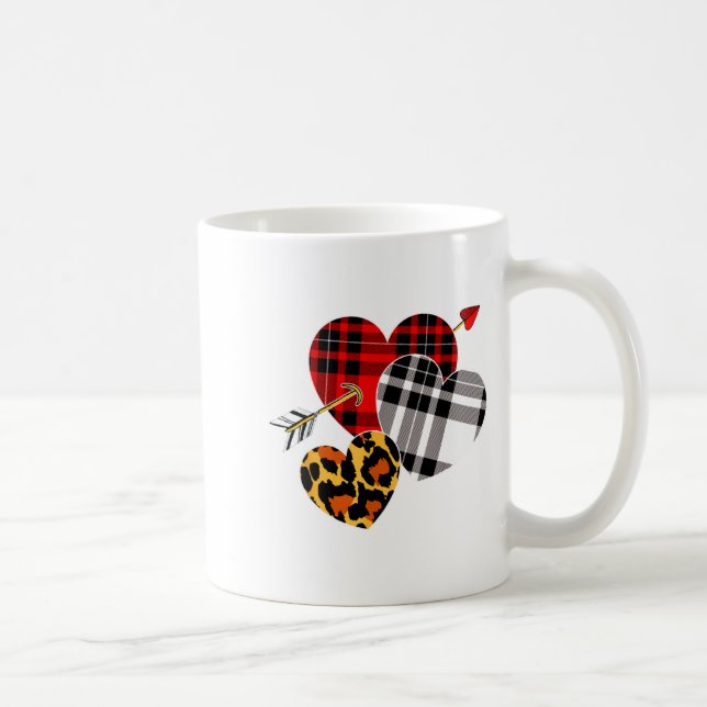 Three Hearts Leopard Buffalo Plaid Valentines Day  Kaffeetasse (Rechts)