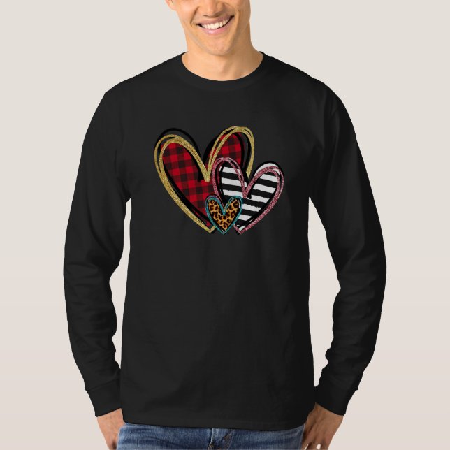 Three Hearts Leopard Buffalo Plaid Valentine's day T-Shirt (Vorderseite)