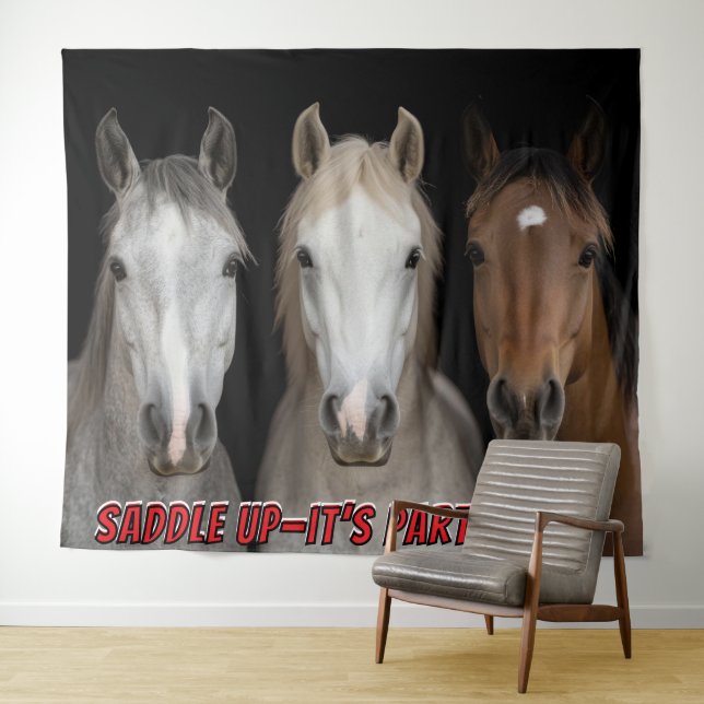 Three Horses Party Time Photo Backdrop  Wandteppich (Beispiel (Horizontal))