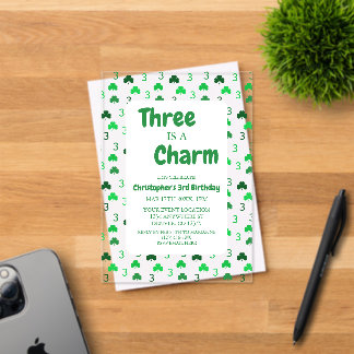 Three Is A Charm St Patrick's Day 3rd Birthday Acryleinladungen