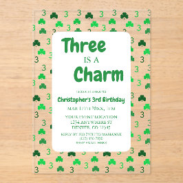 Three Is A Charm St Patrick's Day 3rd Birthday Acryleinladungen