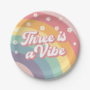 Three ist ein Vibe Retro 70er Rainbow Daisy Birthd Pappteller
