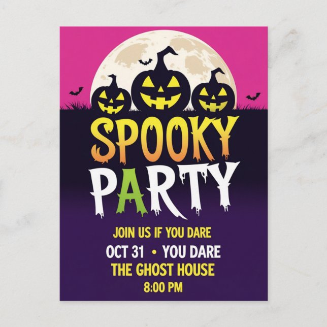 Three Jack O'Lantern Spooky Party Feiertagspostkarte (Vorderseite)
