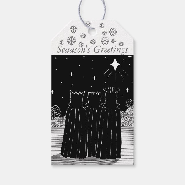 Three kings and Christmas star black and white Geschenkanhänger (Vorderseite)