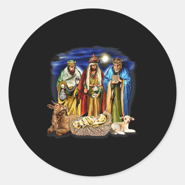 Three Kings Shirt Nativity Scene Shirt Christmas S Runder Aufkleber (Vorderseite)