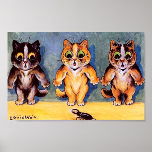 Three Kittens and Käfer, Louis Wain Poster