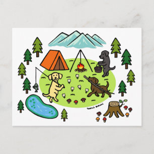 Three Labradors Camping Campingplatz Cartoon Postkarte