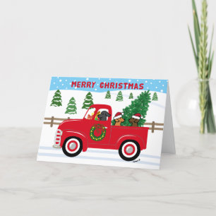 Three Labradors Red Truck Weihnachten