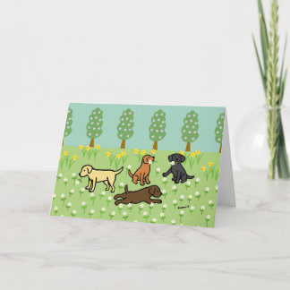 Three Labradors with Spring Flowers Karte