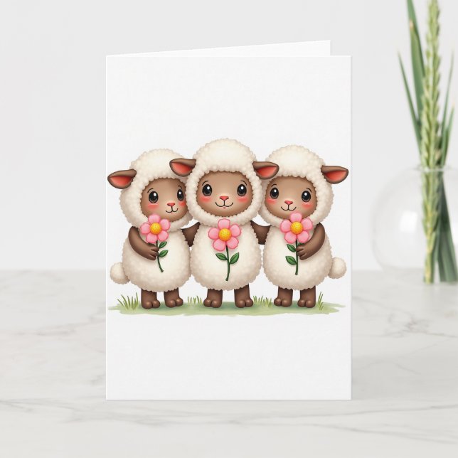 Three Lambs Flower Friend Card Karte (Vorderseite)