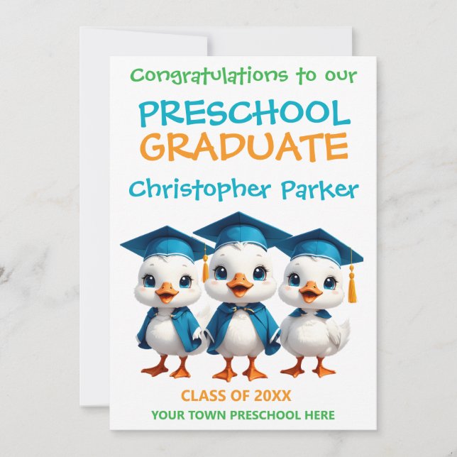 Three Little Geese Preschool Graduation Karte (Vorderseite)