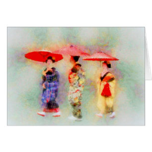 Three Little Geisha Art Grußkarte