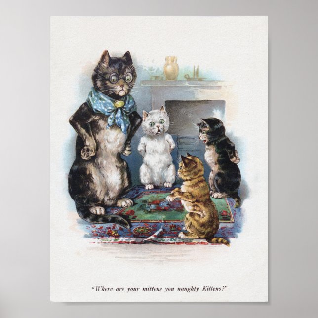 Three Little Kittens and Mother, Louis Wain Poster (Vorne)
