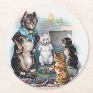 Three Little Kittens and Mother, Louis Wain Runder Pappuntersetzer