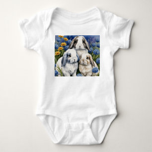 Three Little Lop Bunny Rabbits Baby Strampler