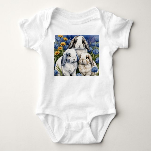 Three Little Lop Bunny Rabbits Baby Strampler (Vorderseite)
