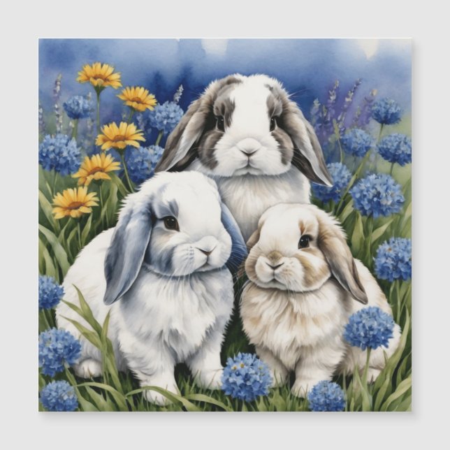 Three Little Lop Bunny Rabbits Magnetkarte (Vorderseite)