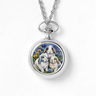 Three Little Lop Bunny Rabbits Necklace Armbanduhr
