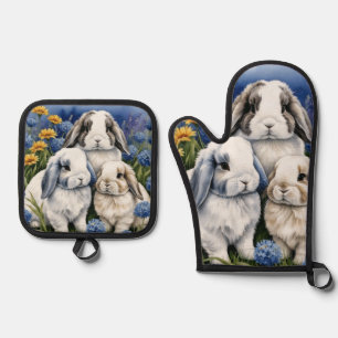 Three Little Lop Bunny Rabbits Ofenhandschuh & Topflappen-Set