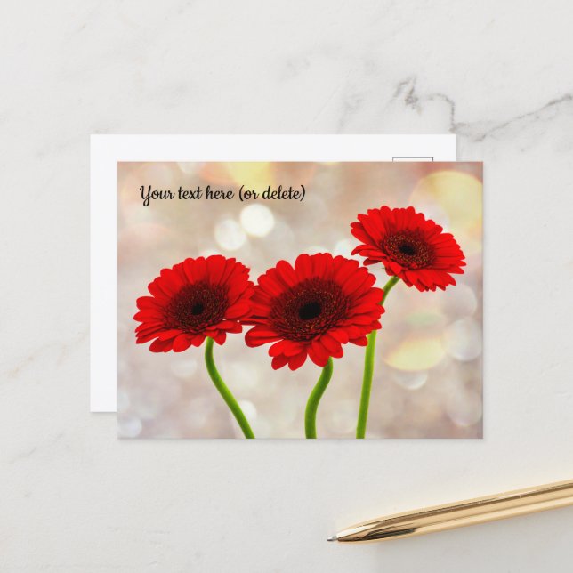Three Little Red Gerberas Postcard Postkarte (Vorderseite/Rückseite Beispiel)