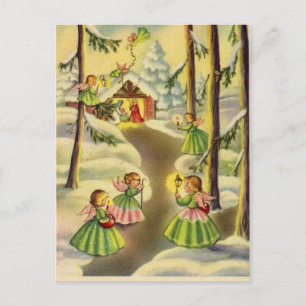 Three Little Vintage Christmas Angels Feiertagspostkarte