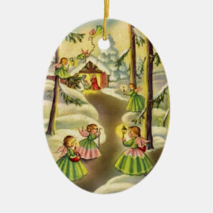 Three Little Vintage Christmas Angels Keramik Ornament