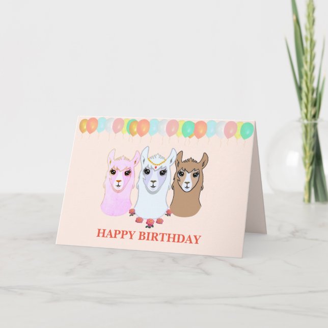 Three Llamas Birthday Card Karte (Vorderseite)