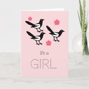 Three magpies baby it's a girl Baby Card Karte
