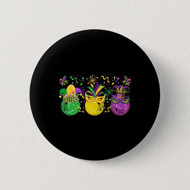 Three Mardi Gras Bowling Masked Jester Hats Parade Button (Vorderseite)